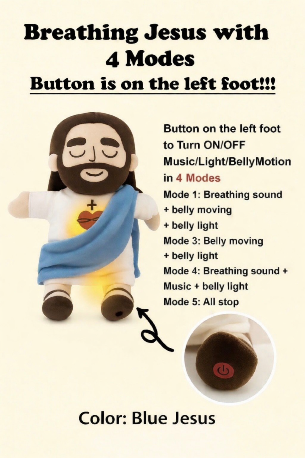 ✨ Peluche Jésus Lumineuse – Compagnon Apaisant (40 cm)