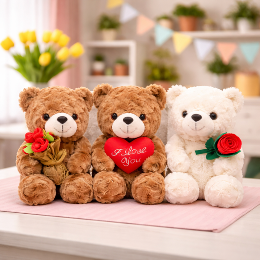 🧸 Ourson en Peluche avec Rose – Cadeau Tendre & Romantique