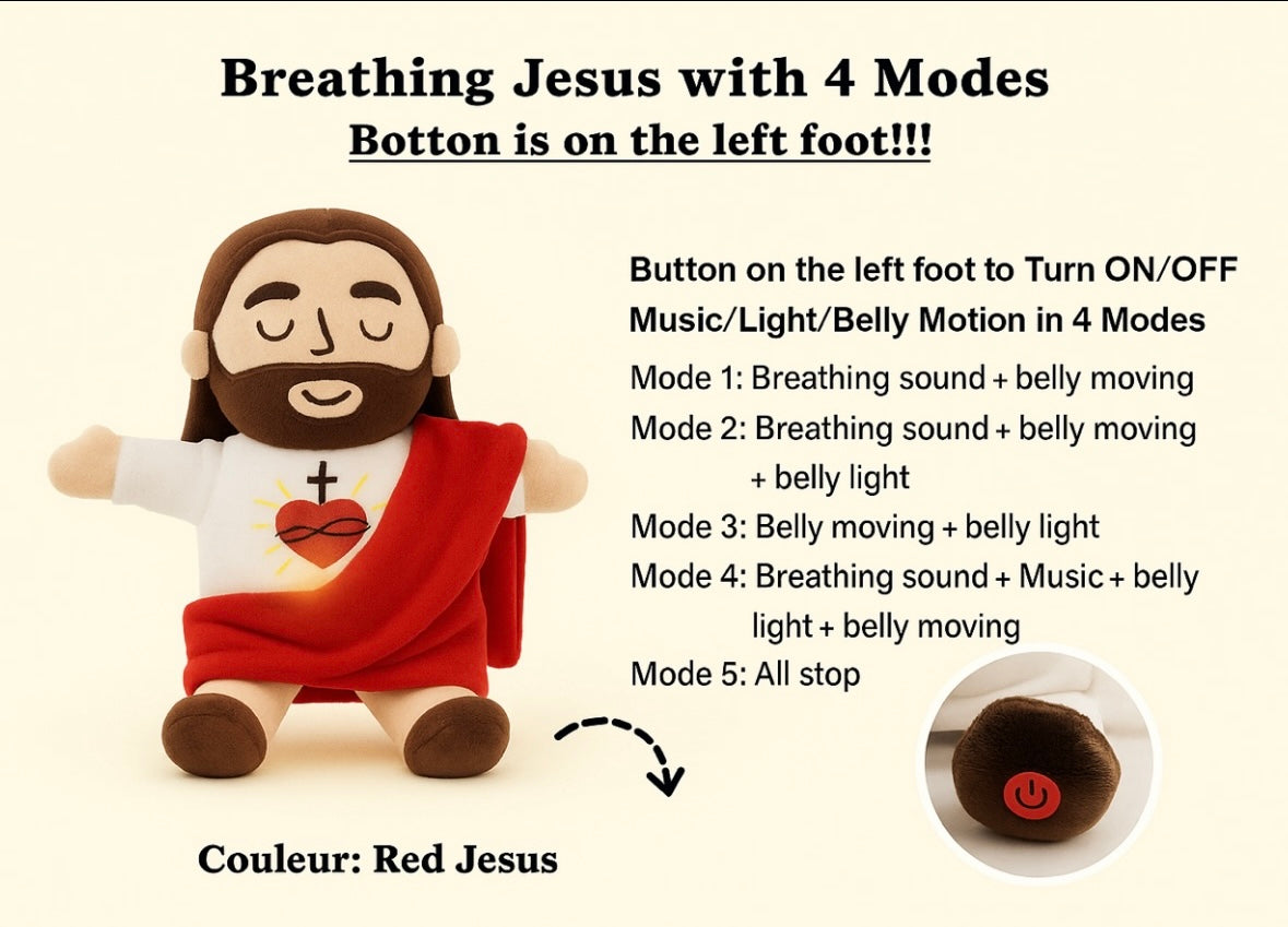 Peluche Jésus Apaisante Lumineuse (40 cm) | Soothing Light-Up Jesus Plush Toy