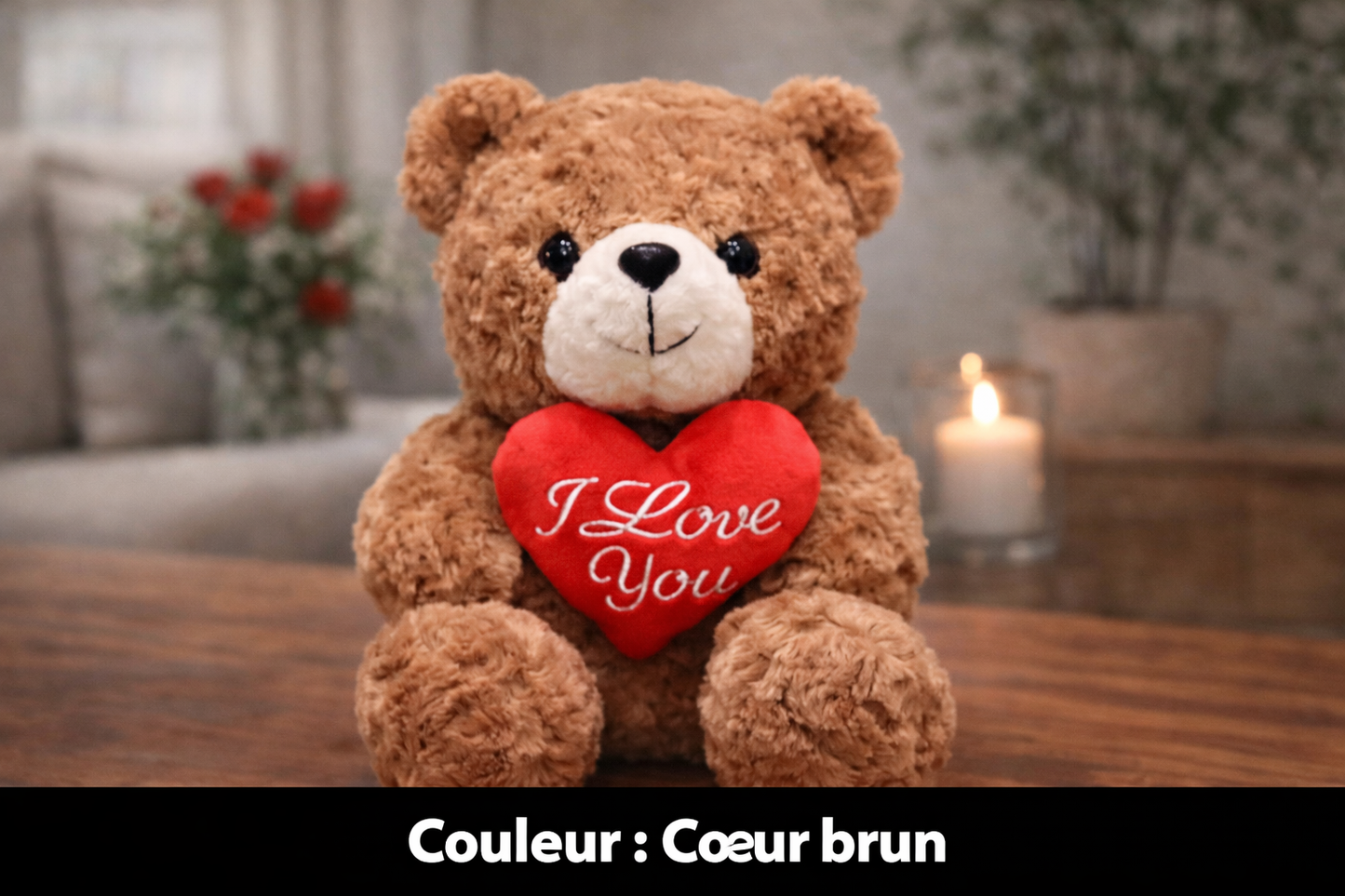 🧸 Ourson en Peluche avec Rose – Cadeau Tendre & Romantique