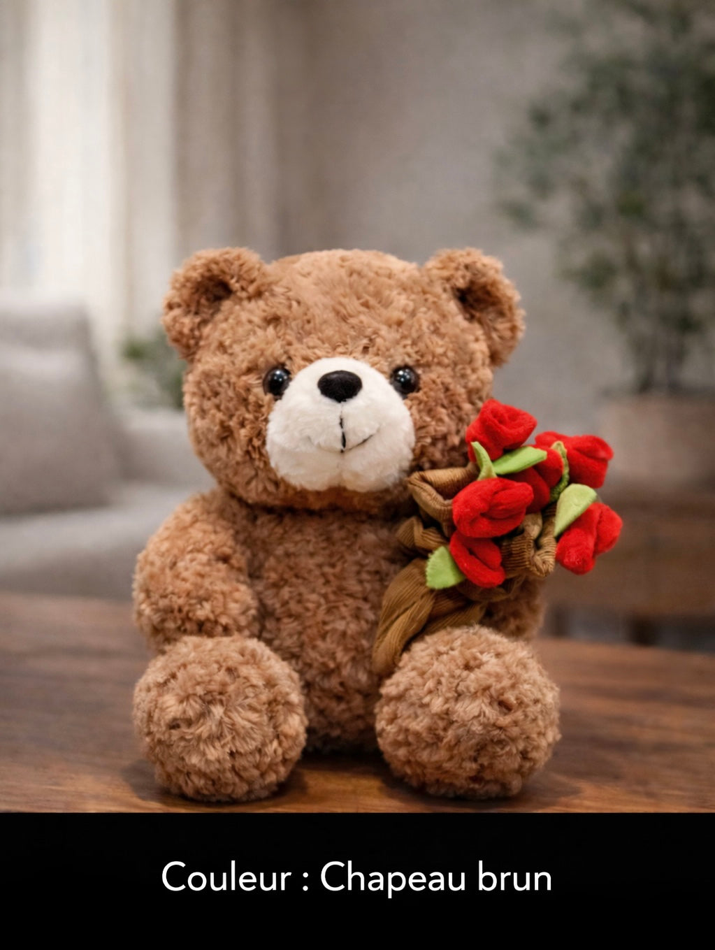 🧸 Ourson en Peluche avec Rose – Cadeau Tendre & Romantique