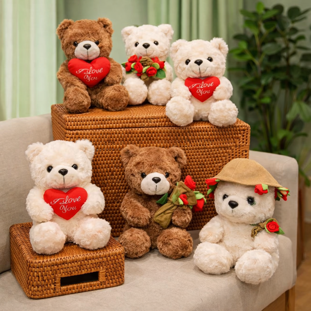 🧸 Ourson en Peluche avec Rose – Cadeau Tendre & Romantique