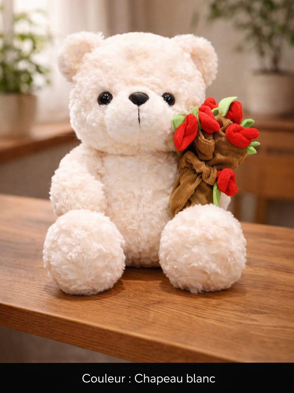 🧸 Ourson en Peluche avec Rose – Cadeau Tendre & Romantique