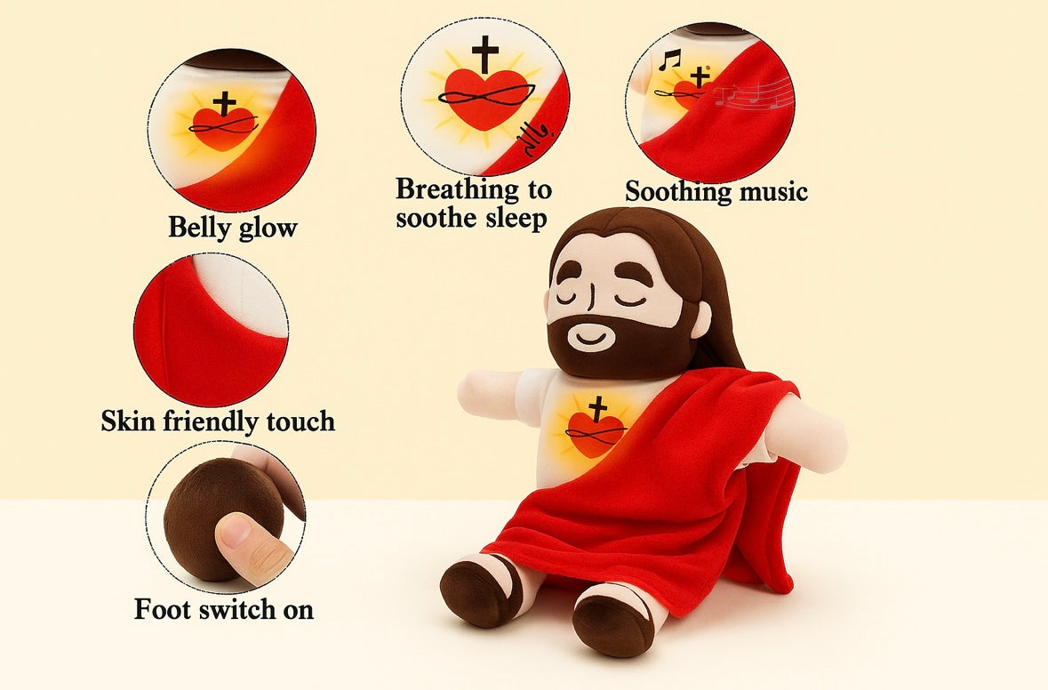 Peluche Jésus Apaisante Lumineuse (40 cm) | Soothing Light-Up Jesus Plush Toy