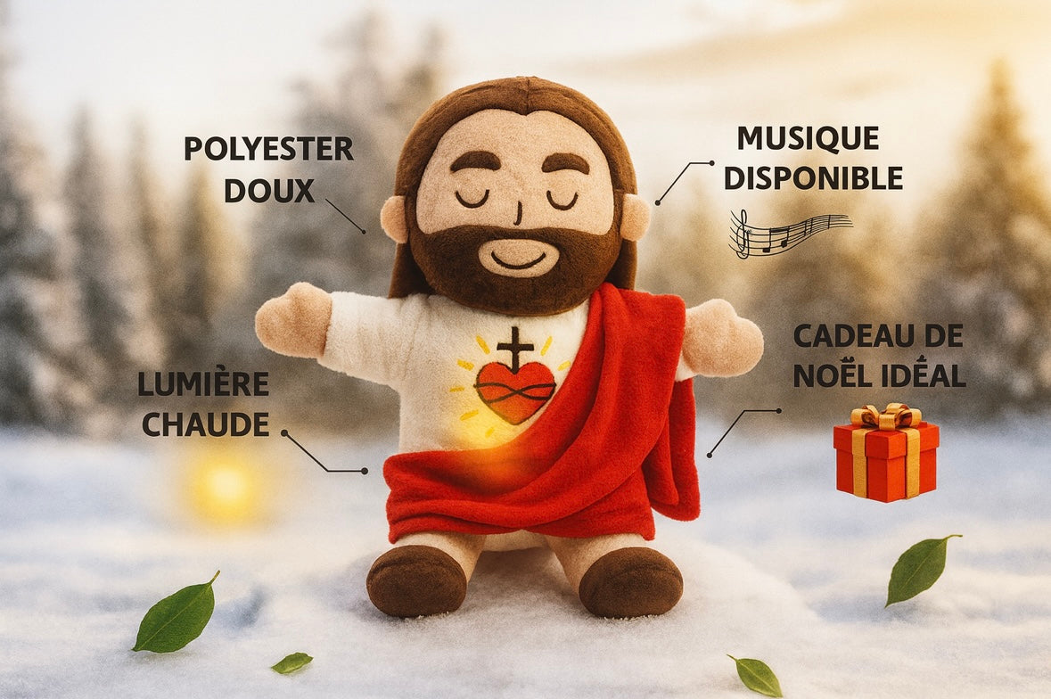 Peluche Jésus Apaisante Lumineuse (40 cm) | Soothing Light-Up Jesus Plush Toy