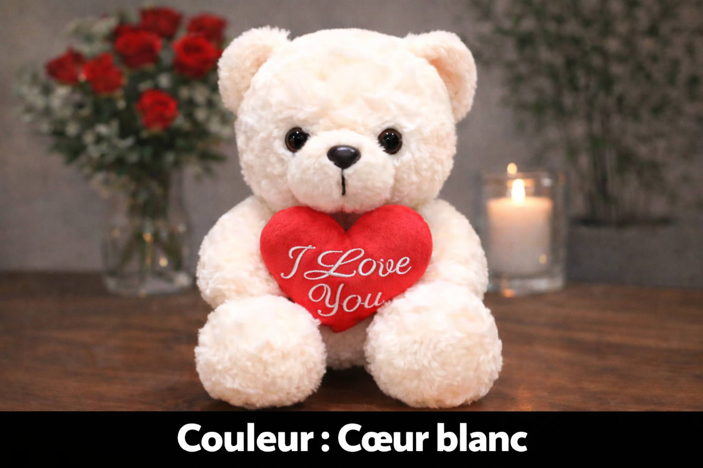 🧸 Ourson en Peluche avec Rose – Cadeau Tendre & Romantique