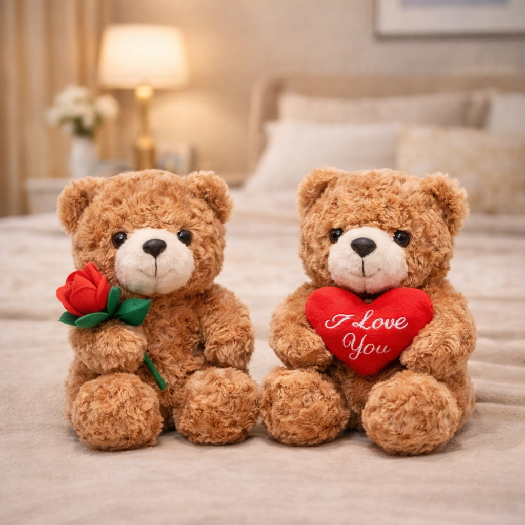 🧸 Ourson en Peluche avec Rose – Cadeau Tendre & Romantique