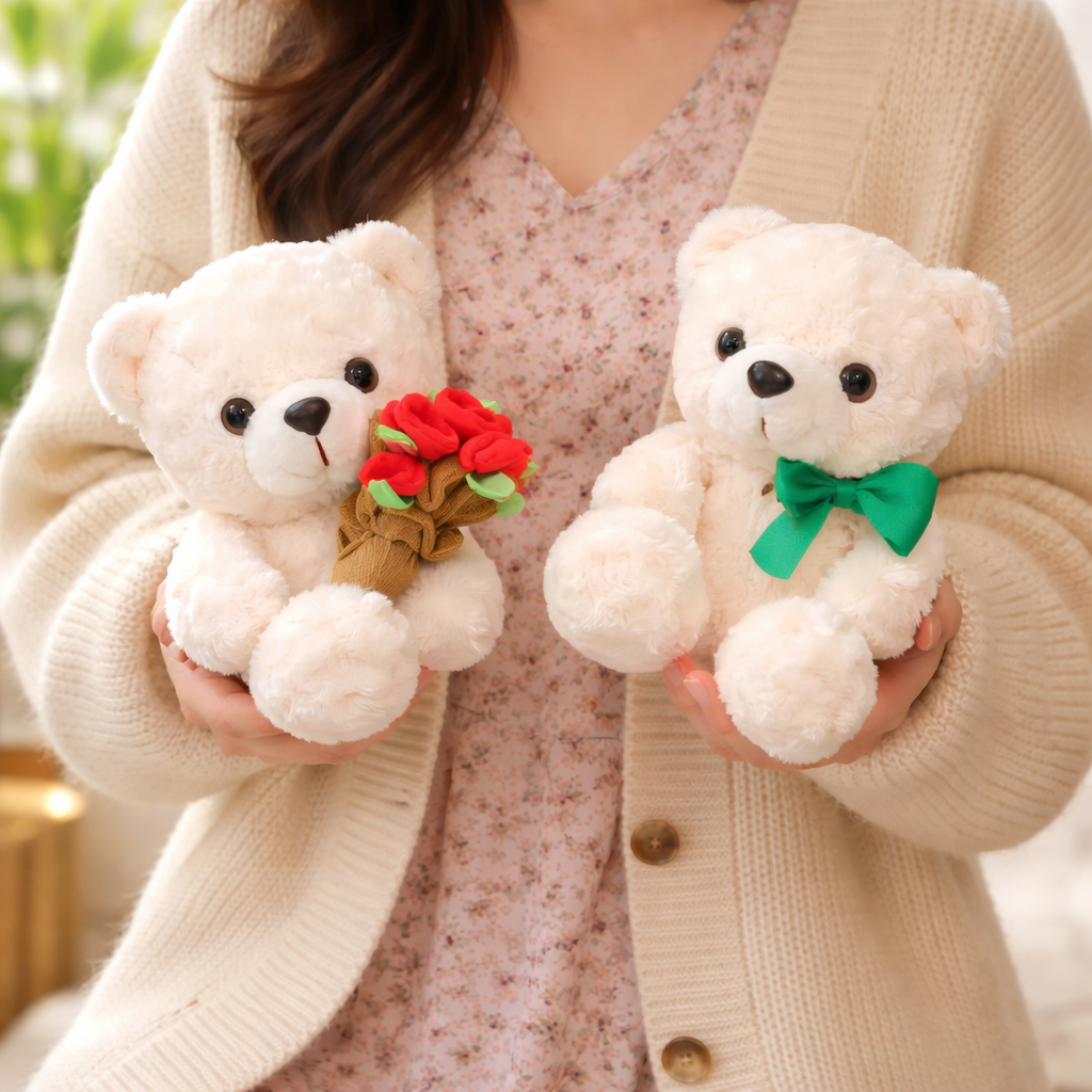 🧸 Ourson en Peluche avec Rose – Cadeau Tendre & Romantique