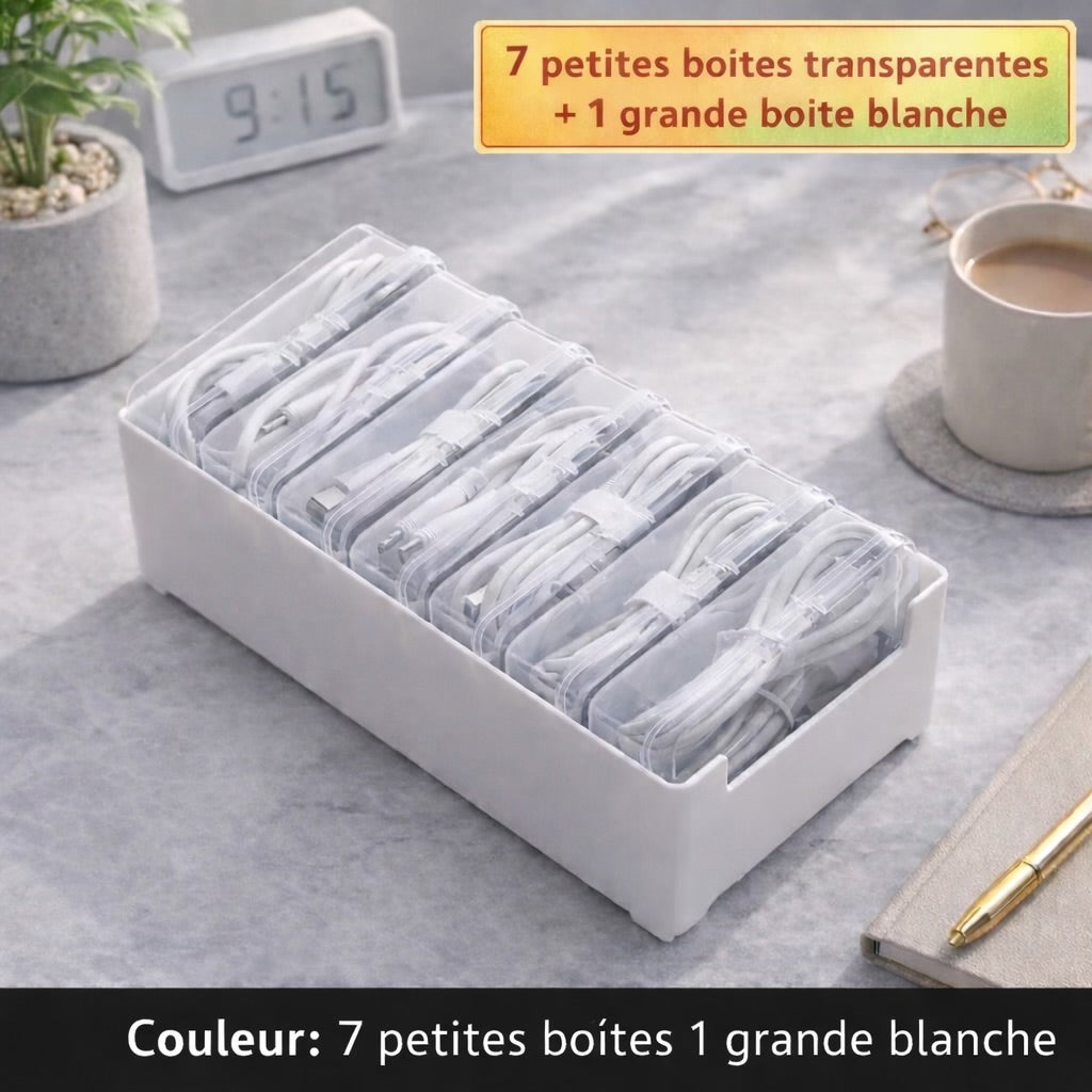 Boîte Organisatrice de Câbles – Rangement Compact (Lot de 2)