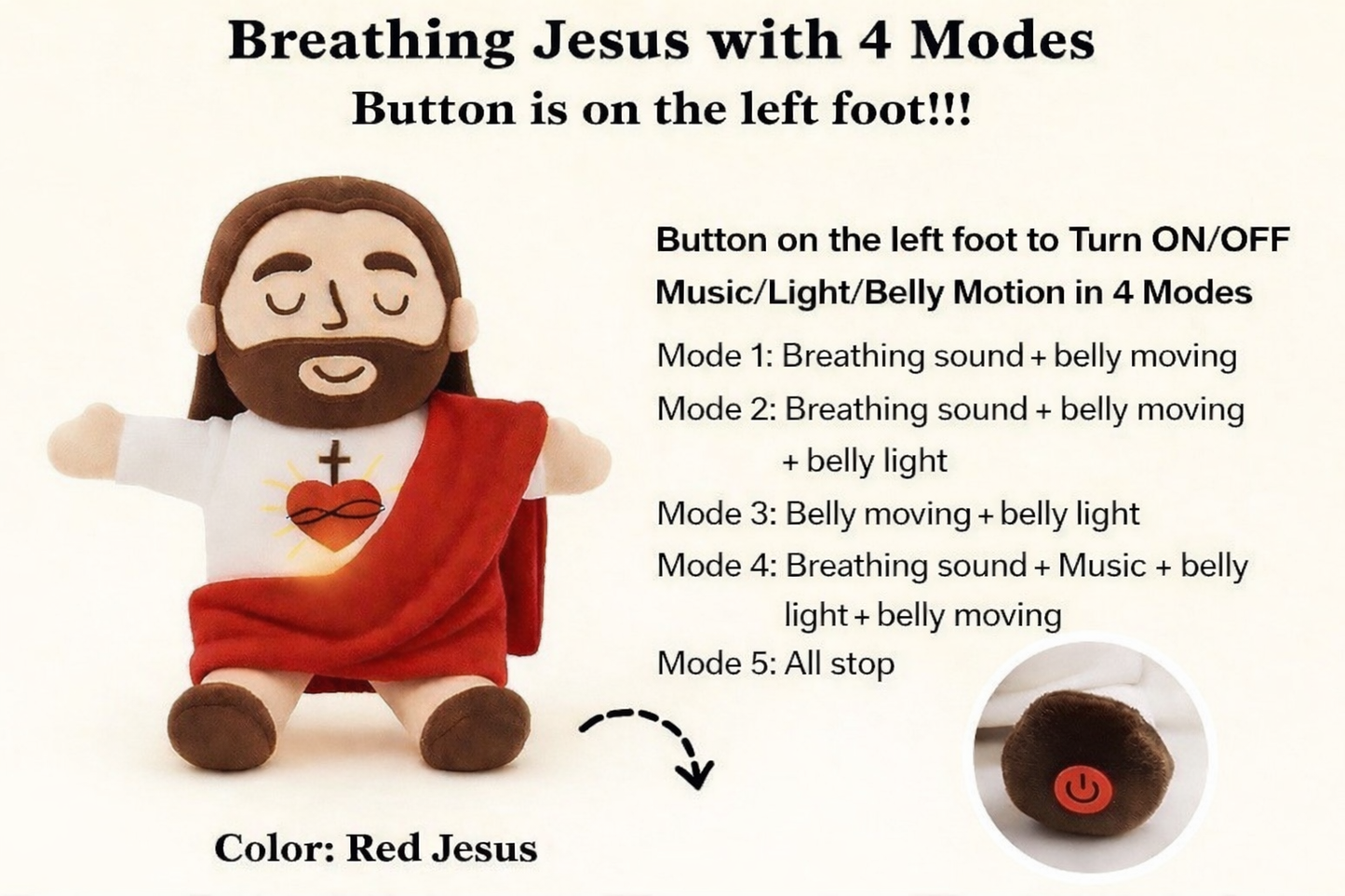 ✨ Peluche Jésus Lumineuse – Compagnon Apaisant (40 cm)